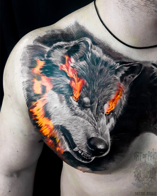 Татуировка мужская реализм на груди волк – Мастер тату: 