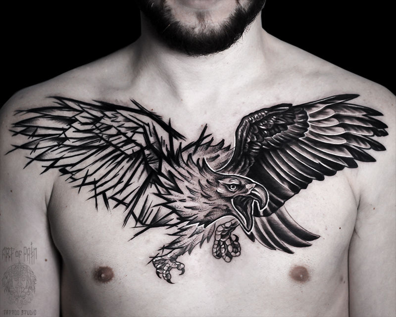 Татуировка мужская графика на груди орел – Мастер тату: Юрий Хандрыкин