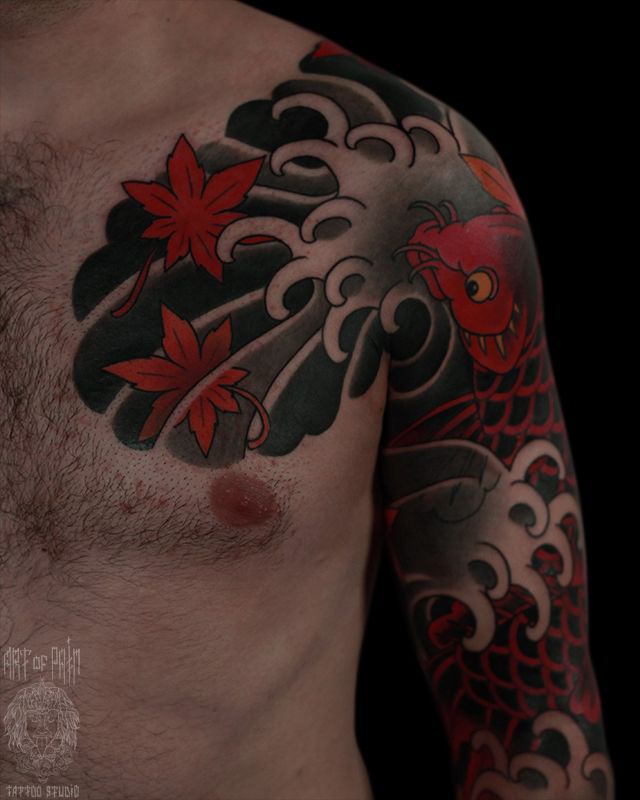 Татуировка мужская япония тату-рукав карп и кленовые листья – Мастер тату: Марк Акулов