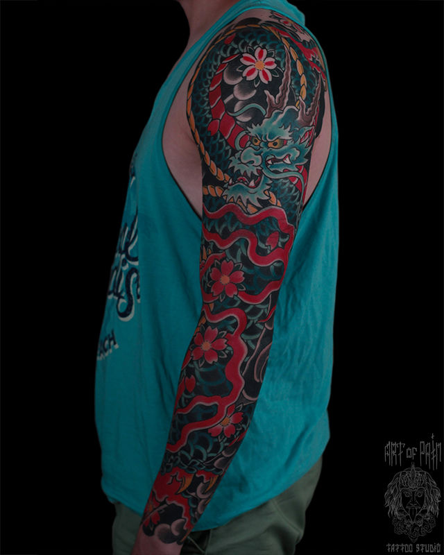 Татуировка мужская япония тату-рукав дракон – Мастер тату: Марк Акулов