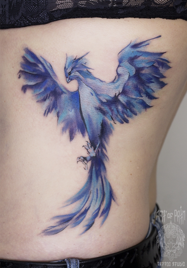 Татуировка женская акварель на боку феникс – Мастер тату: 