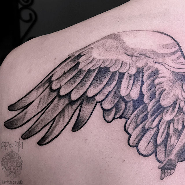 Татуировка мужская графика на лопатке крыло – Мастер тату: Анастасия Юсупова