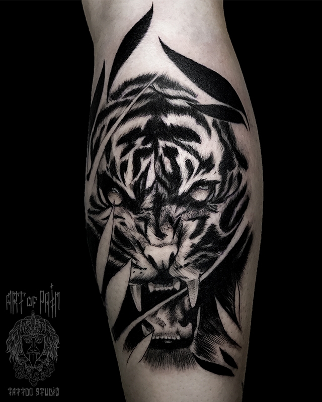 Татуировка мужская графика на голени тигр – Мастер тату: 