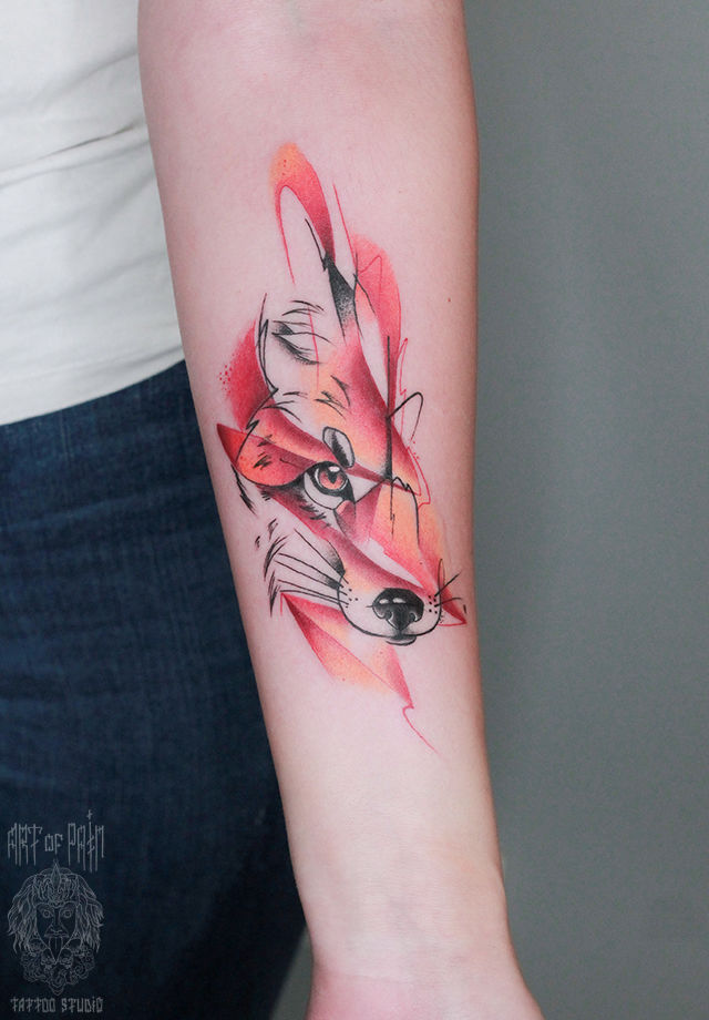 Татуировка женская акварель на предплечье лиса скетч – Мастер тату: Анастасия Родина