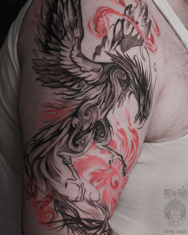 Татуировка мужская орнаментал на плече феникс – Мастер тату: 