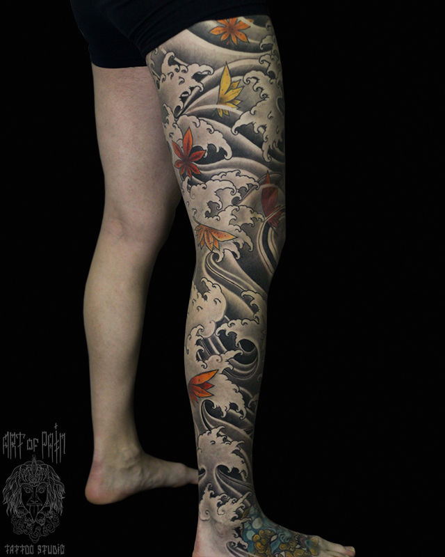 Татуировка мужская волны и череп в японском стиле – Мастер тату: Марк Акулов
