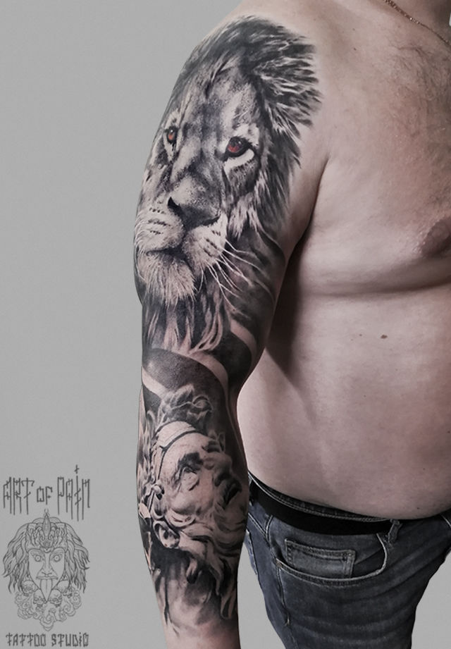 Татуировка мужская реализм тату-рукав лев и человек – Мастер тату: 