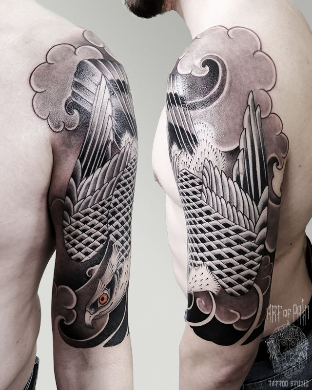 Татуировка мужская япония на плече орел в облаках – Мастер тату: 