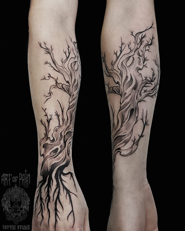 Татуировка мужская графика на предплечье дерево – Мастер тату: 