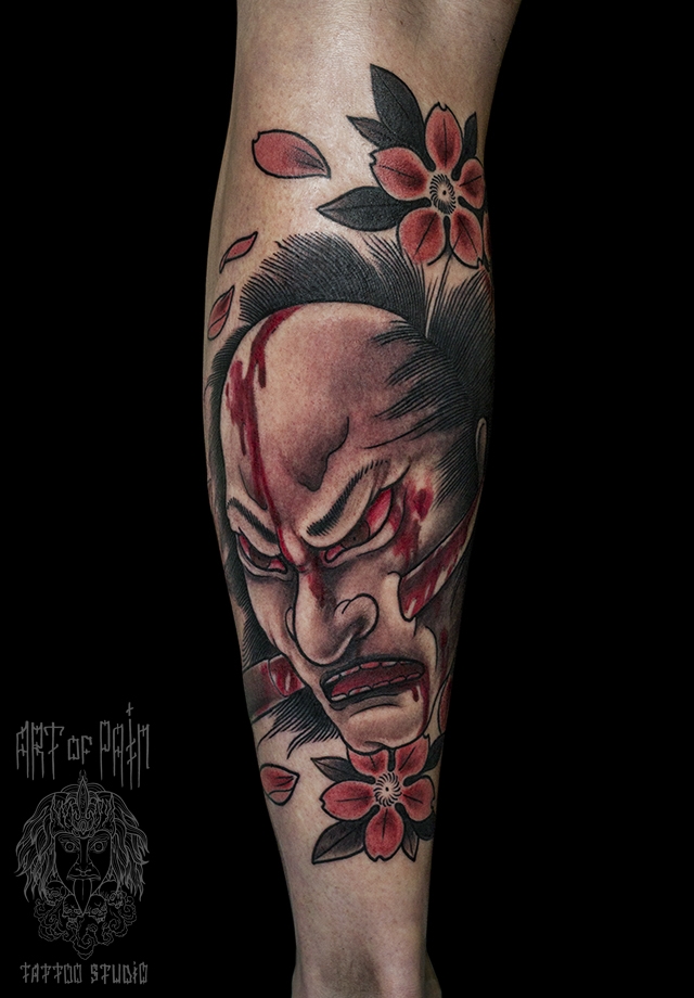Татуировка мужская япония на голени мертвый самурай – Мастер тату: 