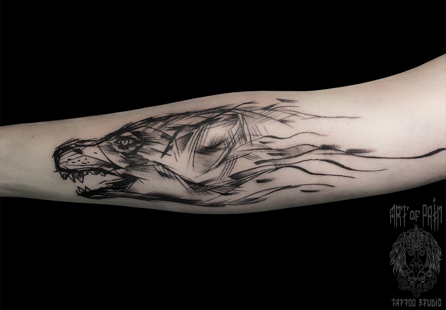 Татуировка мужская графика на предплечье волк – Мастер тату: 