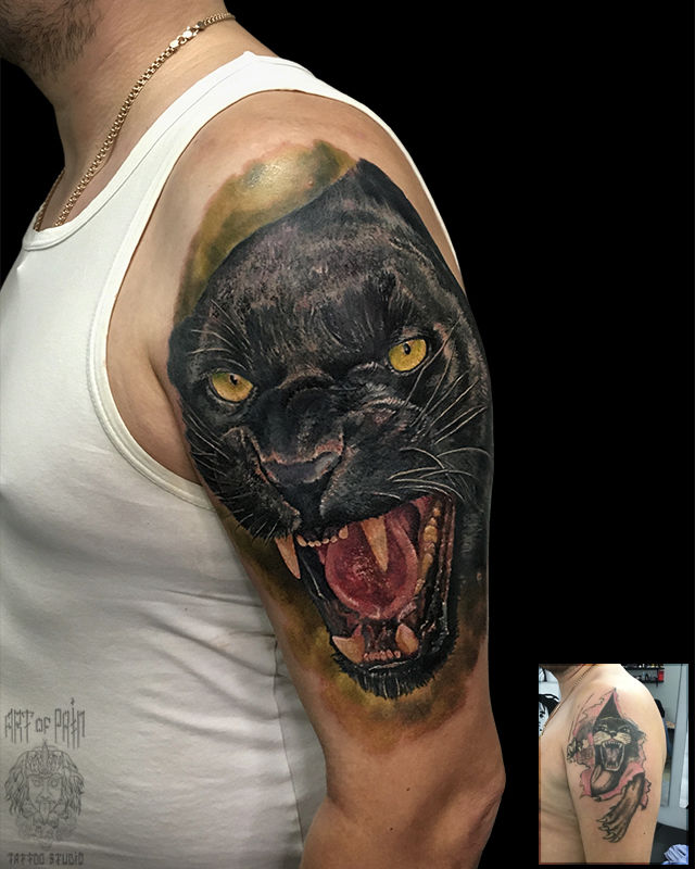 Татуировка мужская реализм на плече пантера – Мастер тату: 