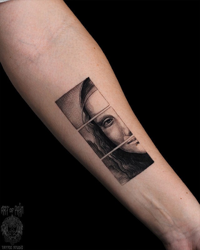 Татуировка женская реализм на предплечье Мона Лиза – Мастер тату: Анастасия Юсупова