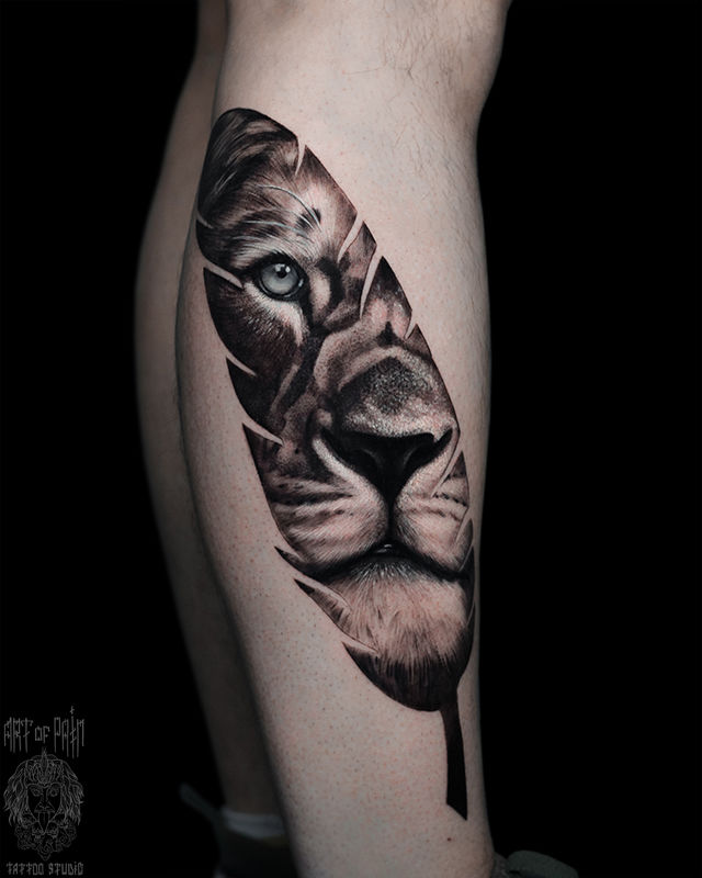 Татуировка мужская реализм на голени лев – Мастер тату: Анастасия Юсупова