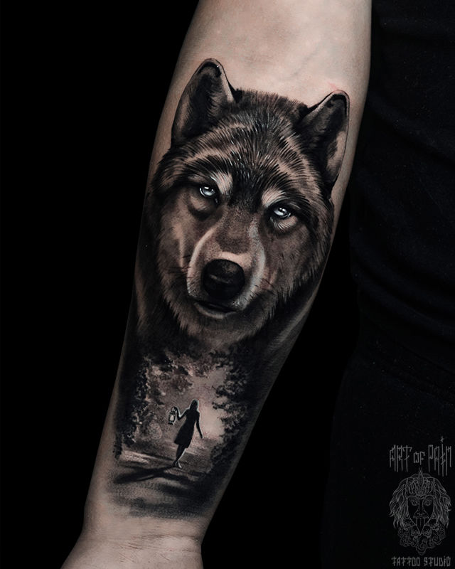 Татуировка мужская реализм на предплечье волк – Мастер тату: Анастасия Юсупова