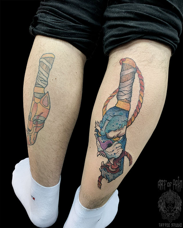 Татуировка мужская япония на голени нож и барс – Мастер тату: 
