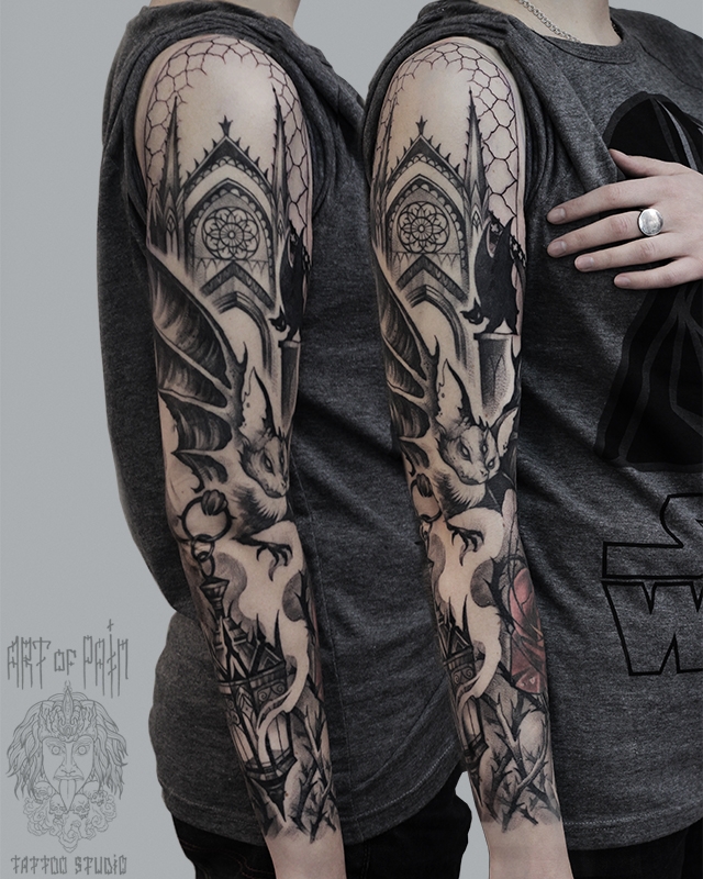 Татуировка женская графика тату-рукав летучая мышь – Мастер тату: 