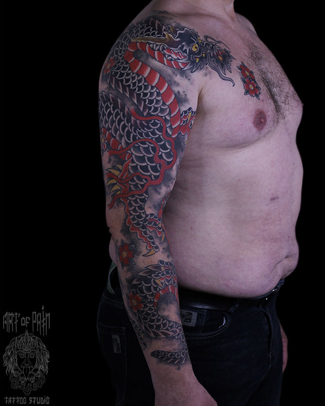 Татуировка мужская япония тату-рукав дракон – Мастер тату: Марк Акулов