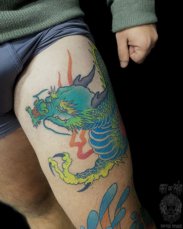 Татуировка мужская япония на бедре дракон – Мастер тату: 