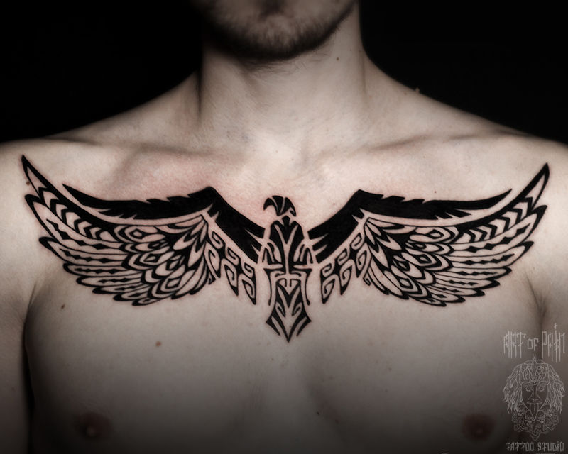 Татуировка мужская полинезия на груди орел – Мастер тату: Юрий Хандрыкин
