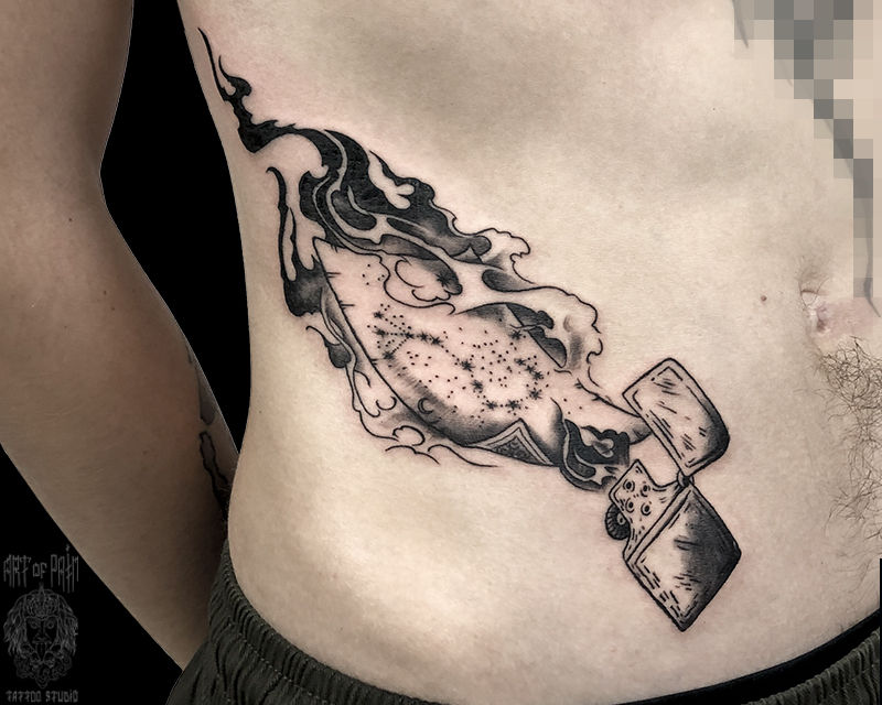 Татуировка мужская графика на животе зажигалка – Мастер тату: 