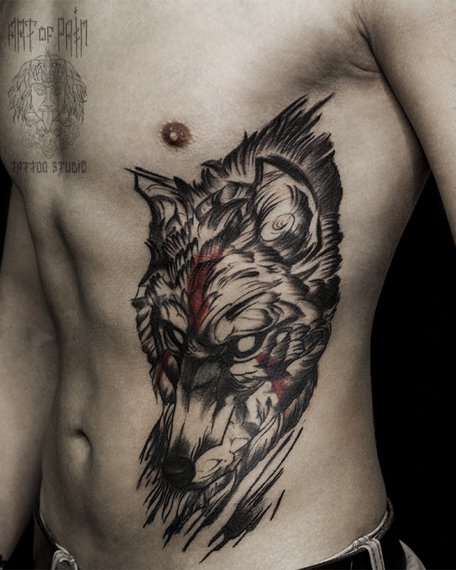 Татуировка мужская графика на боку волк – Мастер тату: 