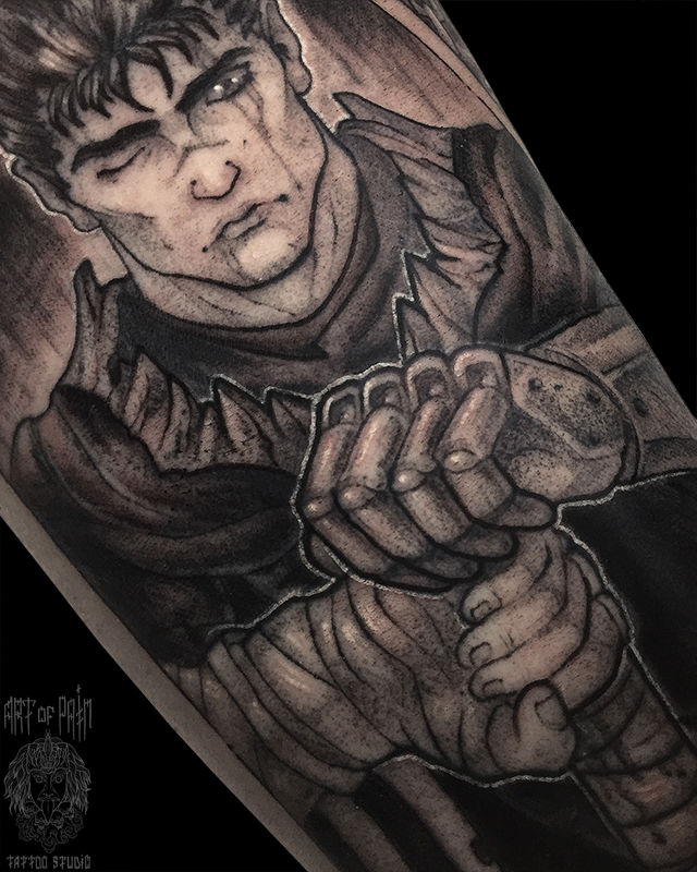 Татуировка мужская графика на предплечье рыцарь – Мастер тату: Денис Марченко