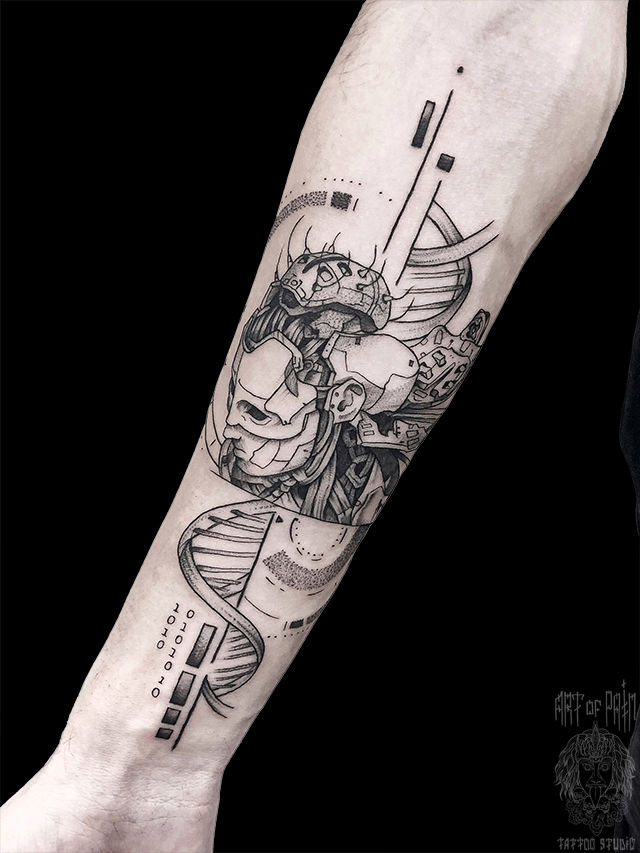 Татуировка мужская графика на предплечье робот – Мастер тату: Мария Котова
