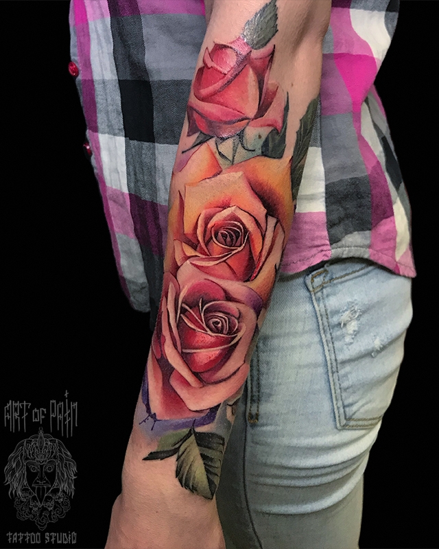 Татуировка женская реализм на предплечье розы – Мастер тату: 