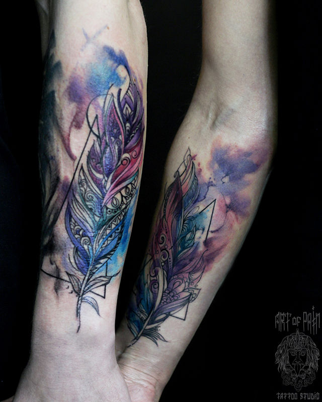 Татуировка мужская акварель на предплечье перья – Мастер тату: 