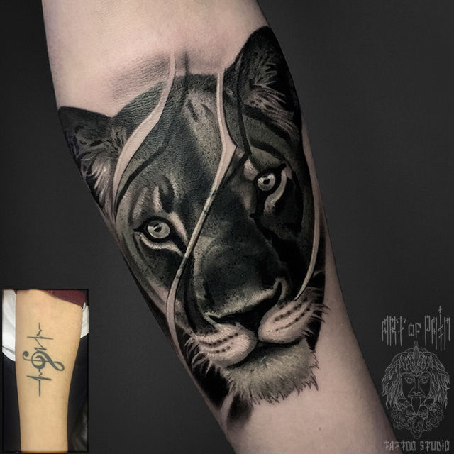 Татуировка мужская реализм на предплечье кавер пантера – Мастер тату: Анастасия Юсупова