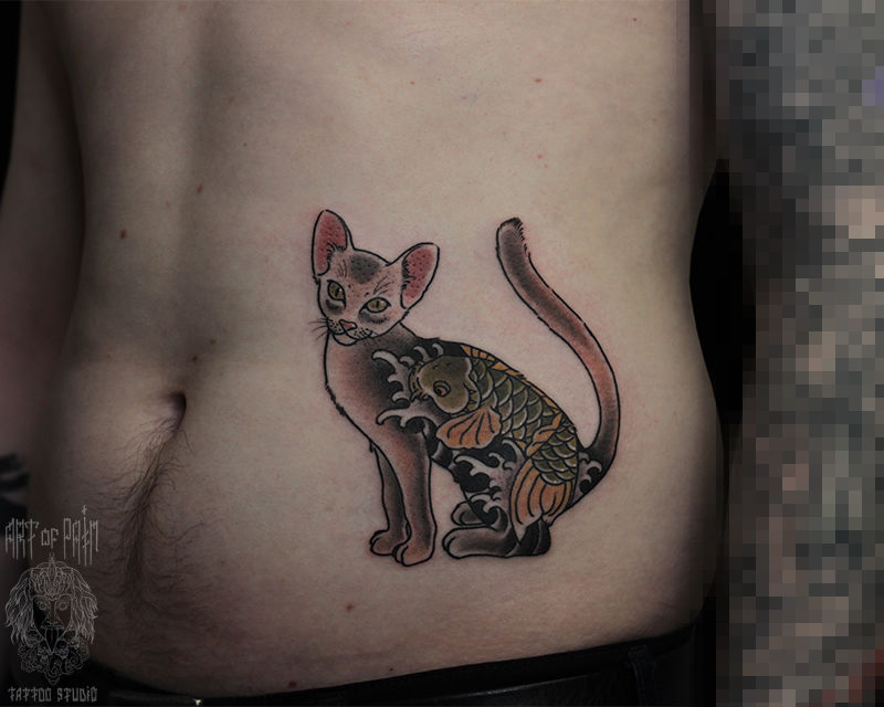 Татуировка мужская япония на животе котик – Мастер тату: Марк Акулов