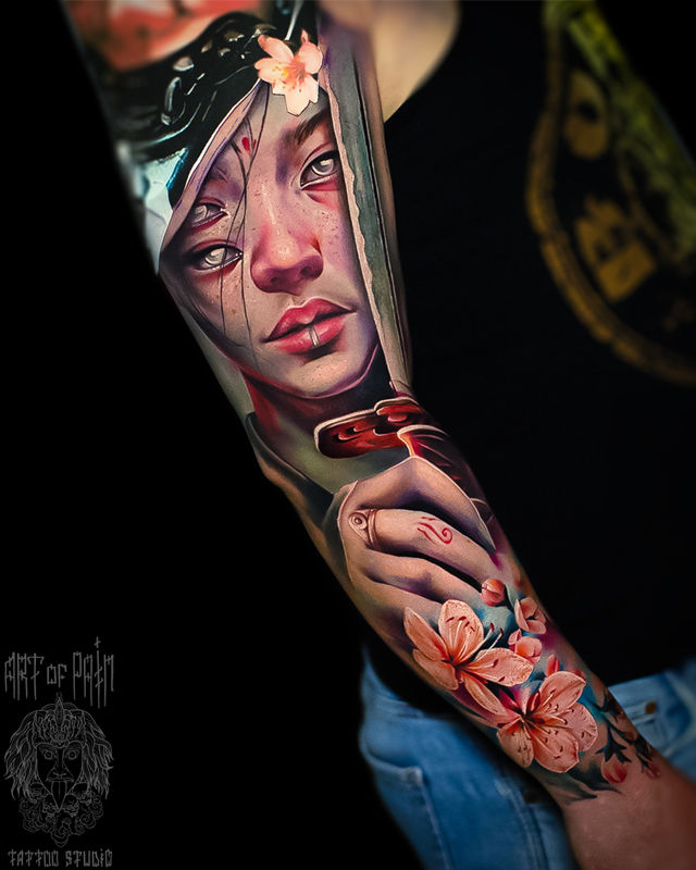 Татуировка мужская реализм тату-рукав девушка демон – Мастер тату: Дмитрий Шейб
