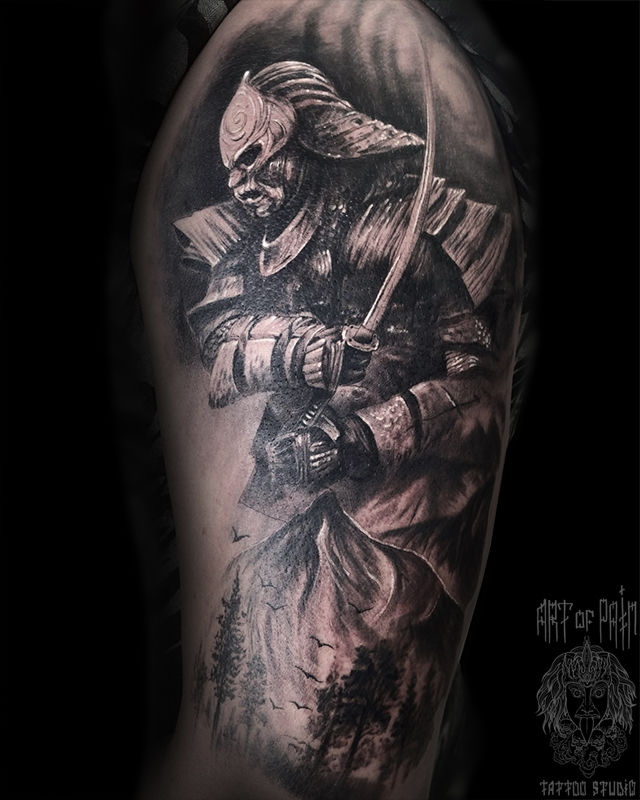 Татуировка мужская реализм на плече самурай – Мастер тату: 