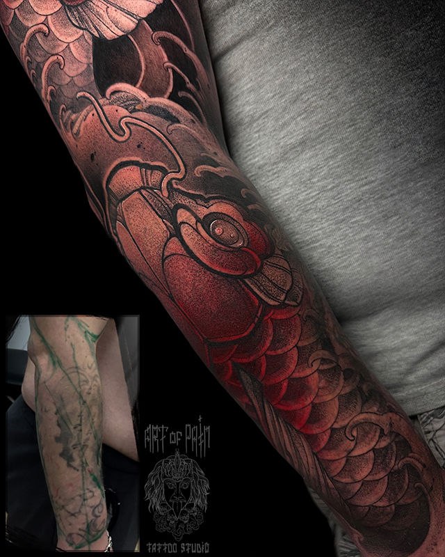 Татуировка мужская япония тату-рукав карпы – Мастер тату: Денис Марченко