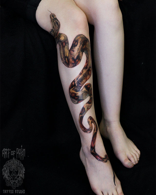 Татуировка женская реализм на ноге змея – Мастер тату: 