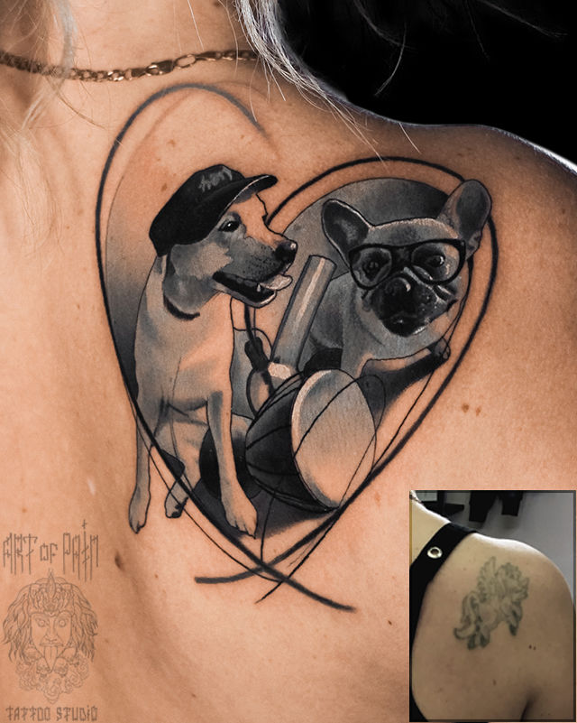 Татуировка женская реализм на лопатке собаки – Мастер тату: Александр Pusstattoo