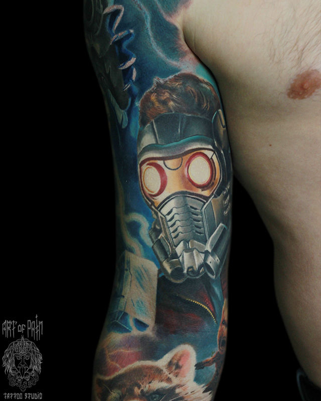 Татуировка мужская реализм на руке звездный лорд – Мастер тату: Александр Pusstattoo