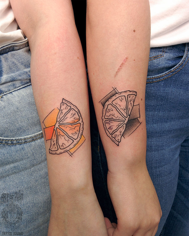 Татуировка парная на предплечьях апельсин – Мастер тату: Евгения Шмидт