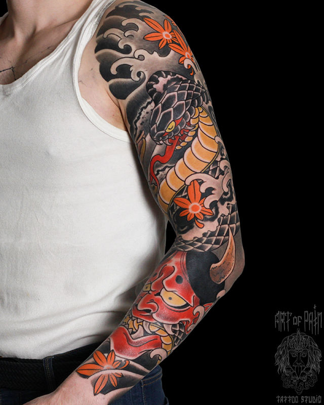 Татуировка мужская япония тату-рукав змея и ханья – Мастер тату: Марк Акулов