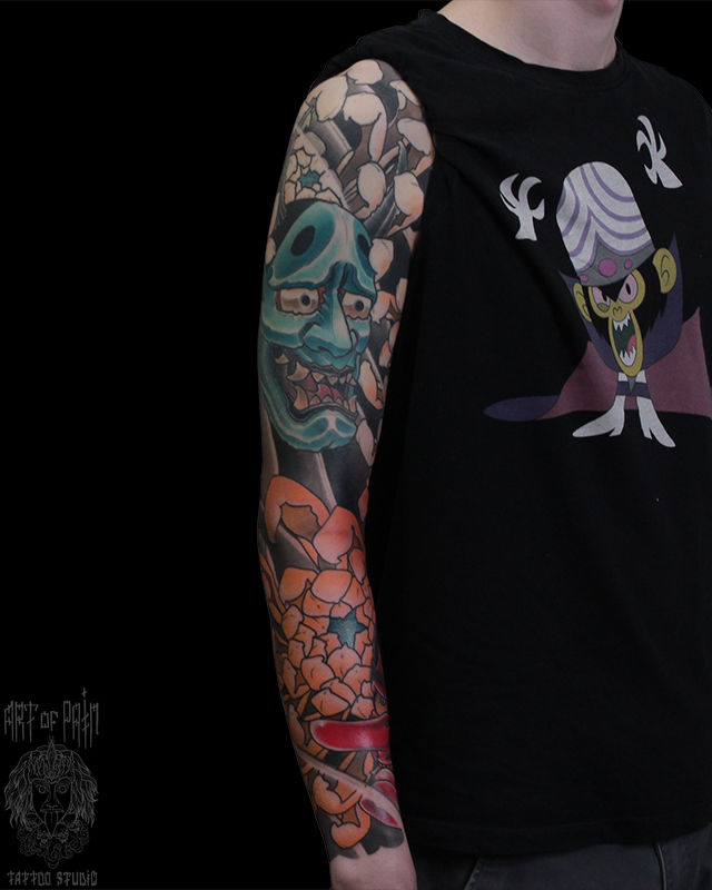 Татуировка мужская япония тату-рукав маски – Мастер тату: Марк Акулов