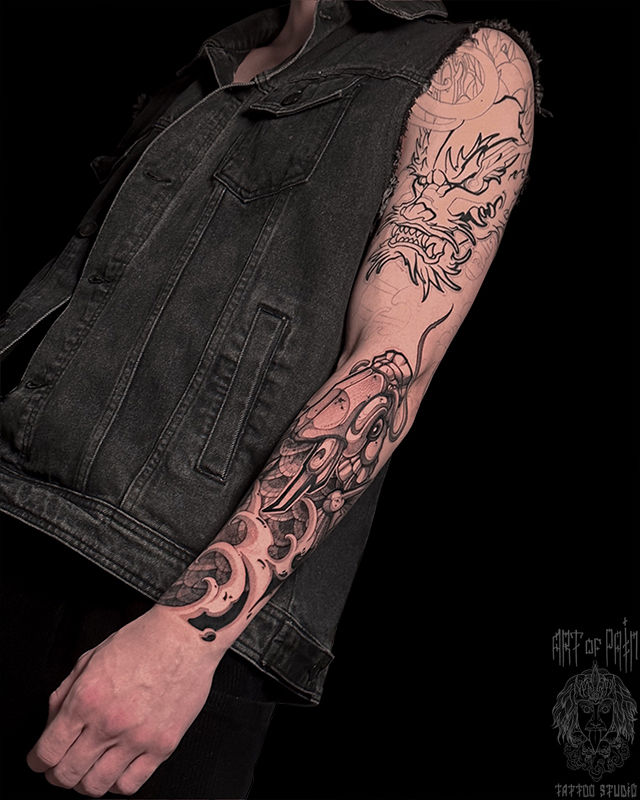 Татуировка мужская нео-япония на предплечье карп – Мастер тату: Денис Марченко