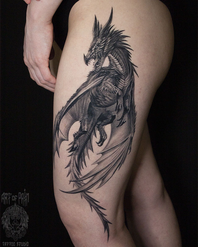 Татуировка женская фентези на бедре дракон – Мастер тату: 
