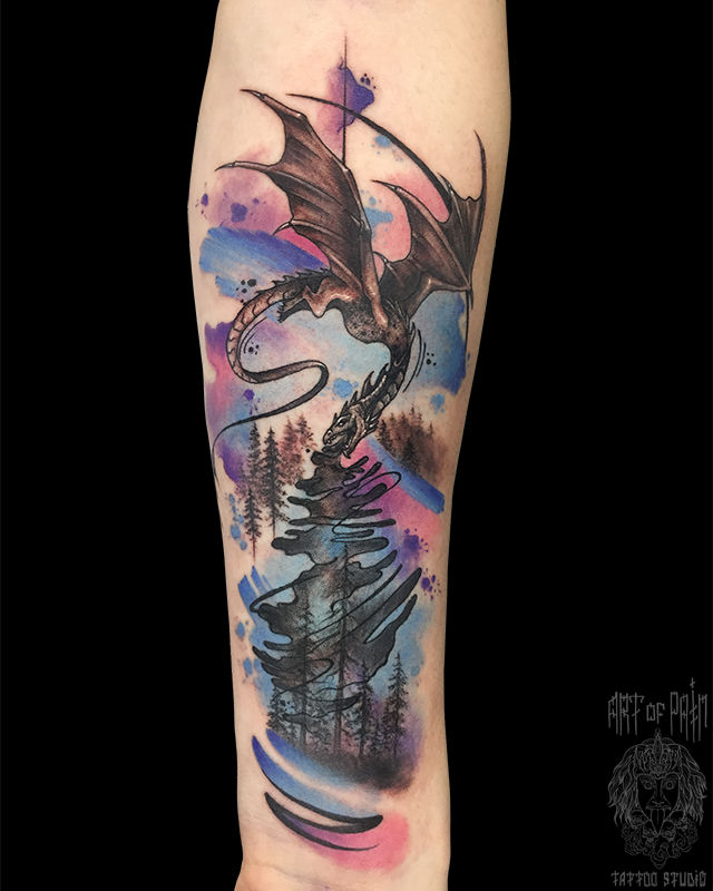 Татуировка женская фентези на предплечье дракон – Мастер тату: Анастасия Родина