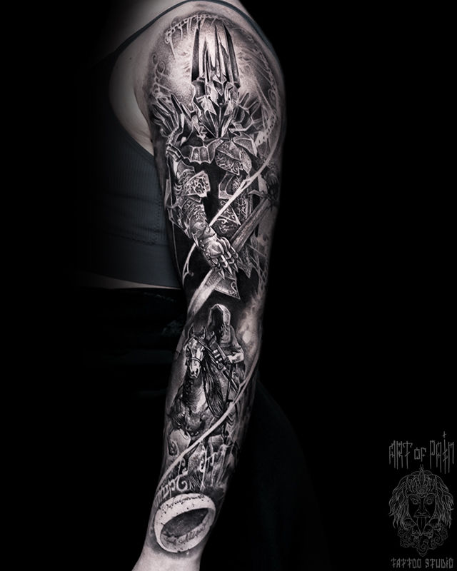 Татуировка мужская реализм тату-рукав Саурон – Мастер тату: Слава Tech Lunatic