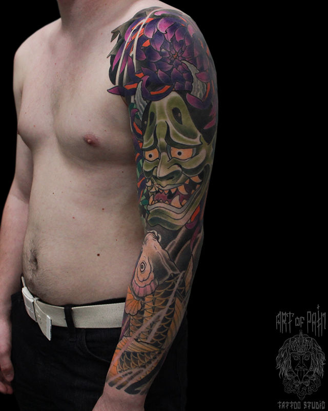 Татуировка мужская япония тату-рукав карп и ханья – Мастер тату: Марк Акулов