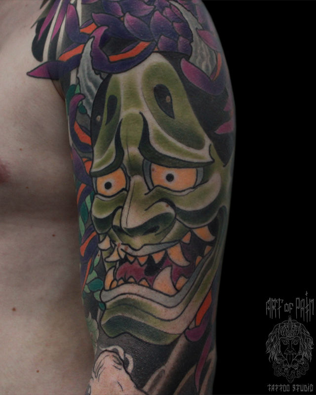 Татуировка мужская япония на плече Ханья – Мастер тату: Марк Акулов