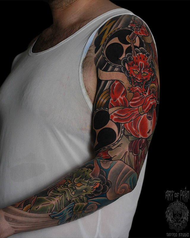 Татуировка мужская япония тату-рукав демоны и символы – Мастер тату: Марк Акулов