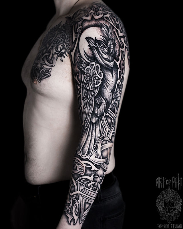 Татуировка мужская кельтика тату-рукав птица и орнамент – Мастер тату: Юрий Хандрыкин
