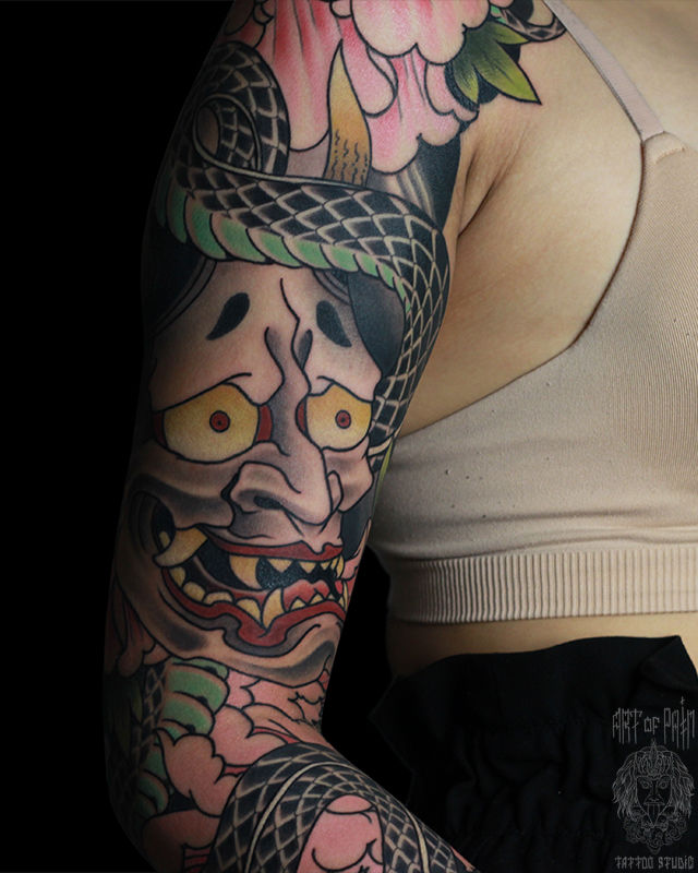Татуировка женская япония тату-рукав ханья и цветы – Мастер тату: Марк Акулов